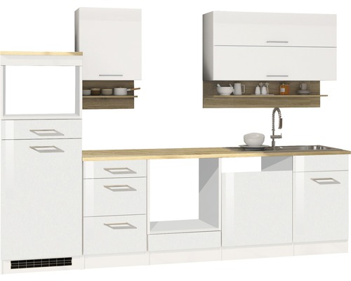 Held Möbel Küchenzeile Mailand 280 cm Frontfarbe weiß hochglanz Korpusfarbe weiß zerlegt