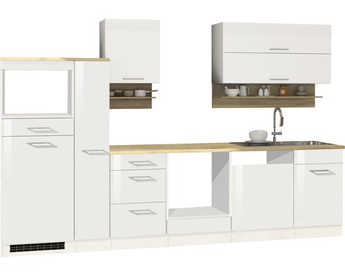 Held Möbel Küchenzeile Mailand 310 cm Frontfarbe weiß hochglanz Korpusfarbe weiß zerlegt
