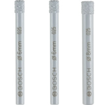 Drei Glasbohrer von Bosch mit 6 Millimeter und 8 Millimeter Durchmesser