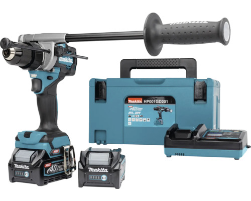 Akku-Schlagbohrschrauber Makita XGT® HP001GD201 40V, inkl. 2 Akkus (2,5 Ah), Ladegerät und MAKPAC Gr.3