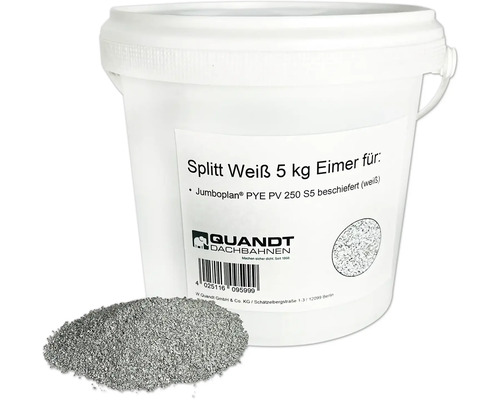 Quandt Stein Splitt für PYE PV 250 S5 Schweissbahnen weiß 5 kg Weißer Splitt in einem Fünf Kilogramm Eimer für Dachbahnen