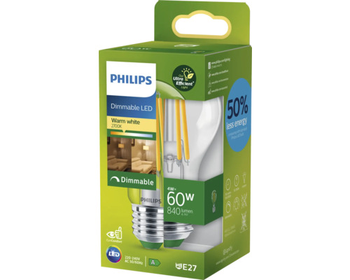 Philips LED Lampe, dimmbar, warmweiß, 60 Watt, E27 Fassung