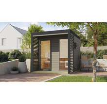 Saunahaus Karibu Sares 2 inkl. 9 KW Ofen u.ext.Steuerung mit Fenster und Ganzglastür aus Klarglas anthrazit/terragrau