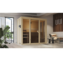 Elementsauna Karibu Iravos 2 ohne Ofen und bronzierter Ganzglastüre