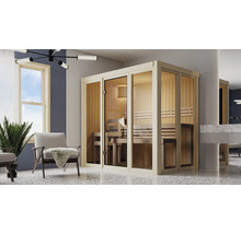 Elementsauna Karibu Iravos 3 ohne Ofen und bronzierter Ganzglastüre