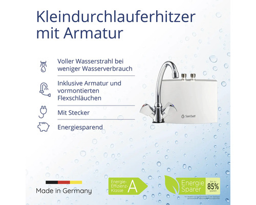Kleindurchlauferhitzer mit Armatur und Energiesparfunktion