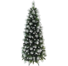 Künstlicher Weihnachtsbaum mit Schnee und Tannenzapfen
