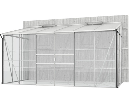 Gewächshaus mit Schiebefenster und Dachfenster.