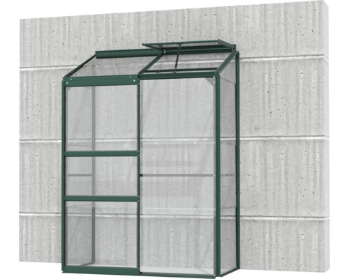Wandgewächshaus mit Regalen an einer Betonwand