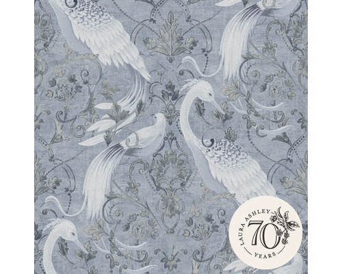 Vliestapete 120132 Laura Ashley Vögel Ornament graublau Tapete mit Vogel und Ornamentmuster