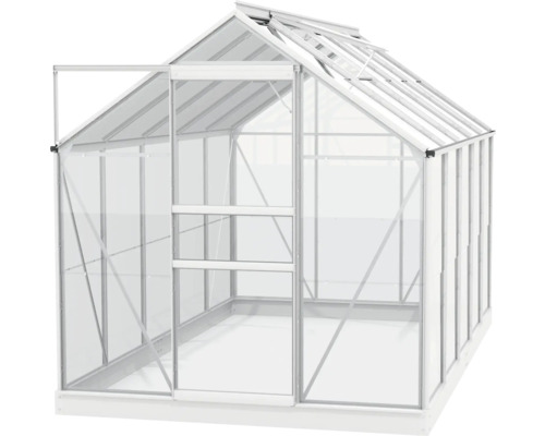 Gewächshaus mit geöffneter Tür für den Garten