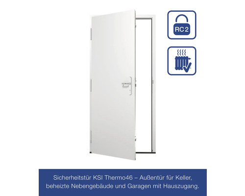 Geöffnete Sicherheitstür mit RC2 Sicherheitsstandard und Wärmeschutz