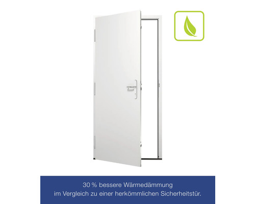 Geöffnete Sicherheitstür mit Umweltzeichen