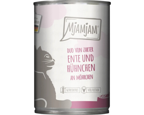 Katzenfutter nass MjAMjAM Duo von Ente und Hühnchen an Möhrchen 400 g getreidefrei, glutenfrei