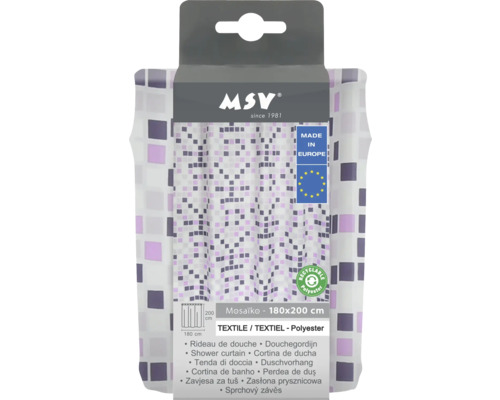 MSV Duschvorhang mit Mosaikmuster, Größe 180x200 cm, aus recycelbarem Polyester