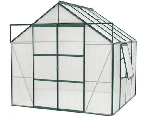 Gewächshaus mit geöffnetem Fenster und Tür