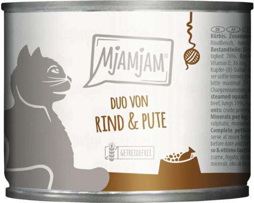 Katzenfutter nass MjAMjAM Duo Rind und Pute 200 g getreidefrei, glutenfrei