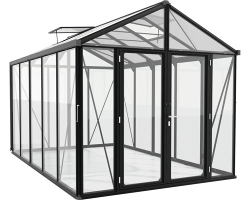 Gewächshaus mit Glaswänden und Doppeltür