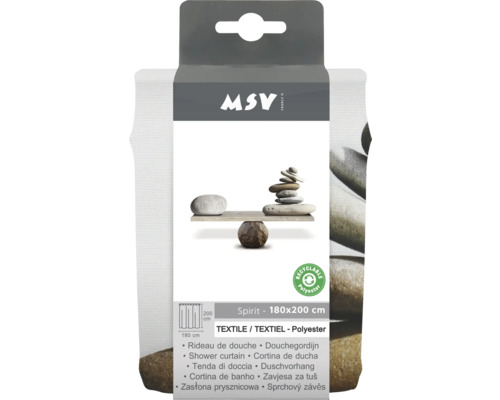 MSV Spirit Duschvorhang 180x200 cm aus Polyester mit Steinmotiv