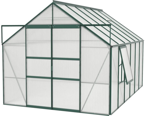 Gewächshaus mit geöffneter Tür und Fenster zur Pflanzenzucht