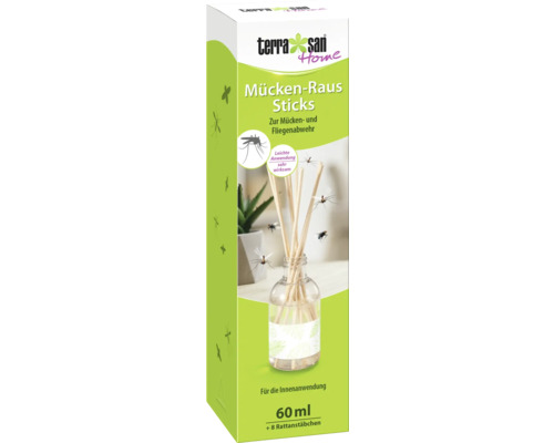 Mückenschutz terrasan Home Mücken-Raus Sticks, 1 Flakon 60 ml + 8 Ratanstäbchen, Mückenabwehr