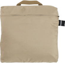 Beige Aufbewahrungstasche mit Reißverschluss und Tragegriff.