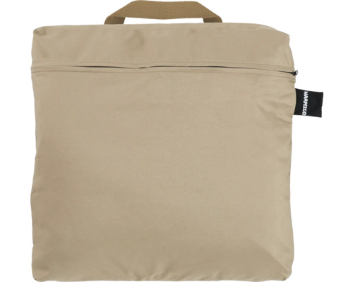 Beige Aufbewahrungstasche mit Reißverschluss und Tragegriff.