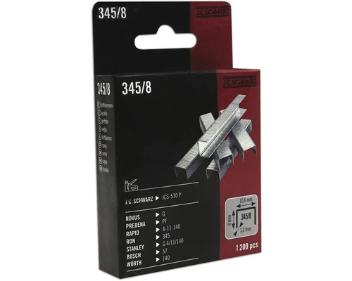 Tackerklammer JC Schwarz 345/08, 1200 Stk J.C. Schwarz Heftklammern 345/8, 1200 Stück