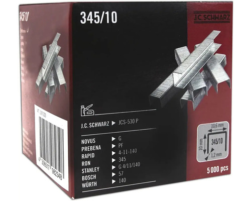 Tackerklammer JC Schwarz 345/10, 5000 Stk Verpackungseinheit J.C. Schwarz Klammern Typ 345/10, 5000 Stück