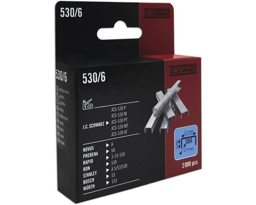Tackerklammer JC Schwarz 530/06, 2000 Stk J C Schwarz Heftklammern Typ 530/6, 2000 Stück