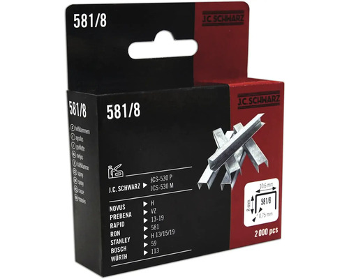 Tackerklammer JC Schwarz 581/08, 2000 Stk JC Schwarz Heftklammern Typ 581/8, 2000 Stück