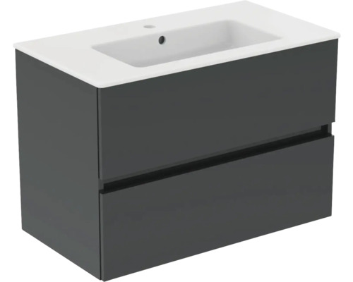 Badmöbelset Ideal Standard Eurovit+ BxHxT 81,5 x 56,5 x 45 cm Frontfarbe grau hochglanz mit Waschtisch Keramik weiß R0574TI