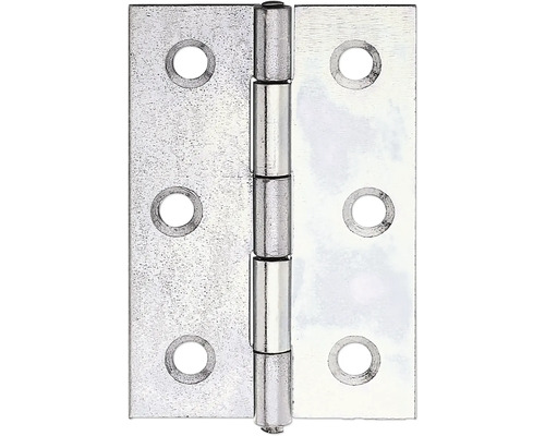 Scharnier halbbreit mit vernietetem Messingstift, 63 x 42 mm, sendzimirverzinkt Scharnier aus Metall mit Befestigungslöchern