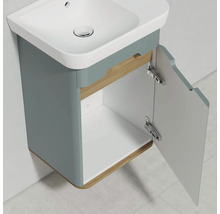 Badmöbelset VitrA Sento rechts BxHxT 50 x 68,5 x 37,5 cm Frontfarbe fjordgrün eiche hell mit Waschtisch Keramik weiß 65869