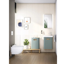 Badmöbelset VitrA Sento rechts BxHxT 50 x 68,5 x 37,5 cm Frontfarbe fjordgrün eiche hell mit Waschtisch Keramik weiß 65869