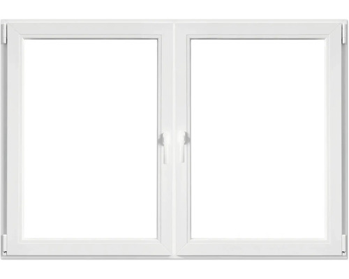 Weißes Doppelfenster mit Fenstergriffen
