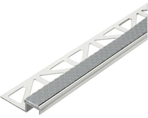 Fliesenschiene Diamondstep 250 cm Stahlgrau gummiert Höhe 11 mm Fliesenprofil aus Aluminium mit Anti-Rutsch-Beschichtung