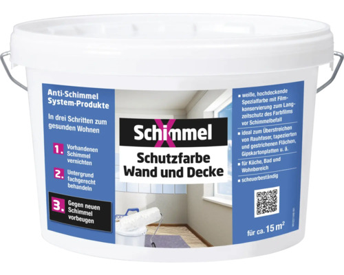 SCHIMMELX Schutzfarbe Wand und Decke Innen weiß 2,5 l Eimer Schimmelschutzfarbe für Wände und Decken, geeignet für circa 15 Quadratmeter