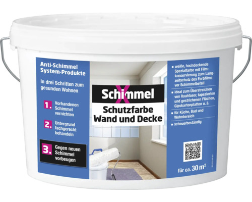 SCHIMMELX Schutzfarbe Wand und Decke Innen weiß 5 l Eimer mit Antischimmel Farbe für Wände und Decken