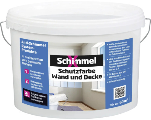 SCHIMMELX Schutzfarbe Wand und Decke Innen weiß 10 l Eimer mit Anti-Schimmel Schutzfarbe für Wände und Decken
