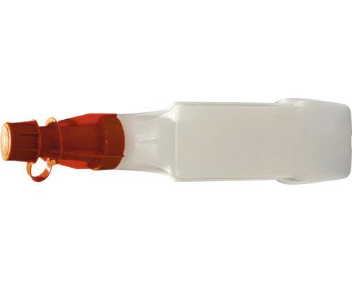 Leere transparente Flasche mit rotem Schraubverschluss