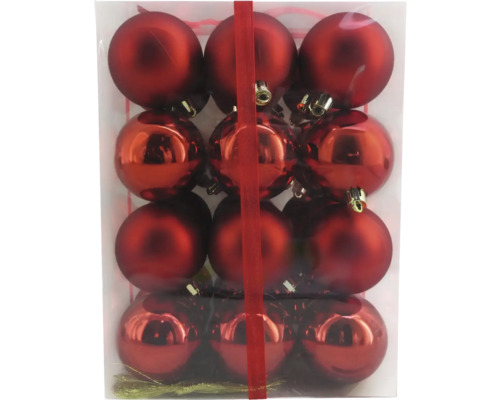 Packung mit zwölf roten Weihnachtskugeln