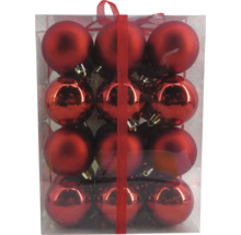 Karton mit zwölf roten Weihnachtskugeln