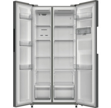 Geöffneter Side-by-Side Kühlschrank mit Regalen und Schubladen