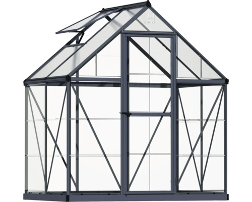 Gewächshaus mit Dachfenster und Tür
