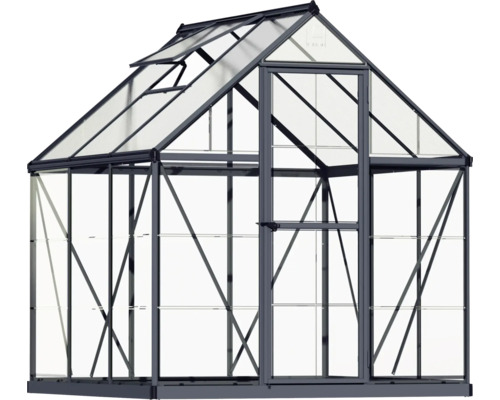Gewächshaus mit Glaswänden und Dachfenster