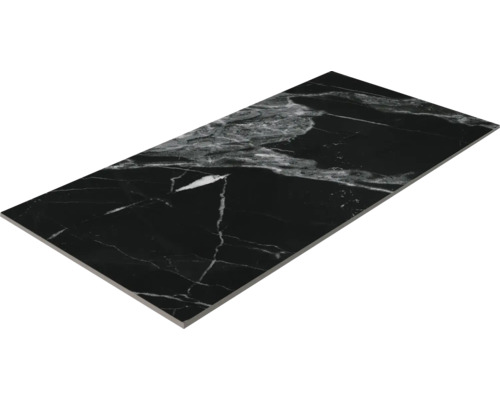 Fliese in Schwarz mit Marmoroptik