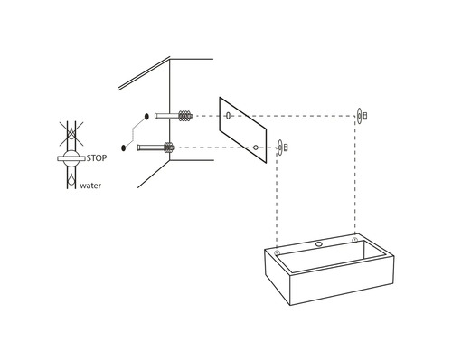 Installationsskizze für ein Waschbecken mit Wasseranschluss