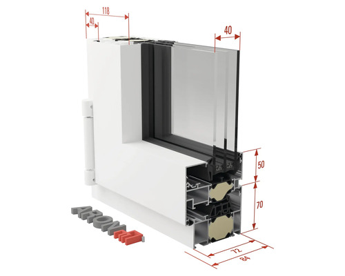 Fensterprofil mit Maßangaben