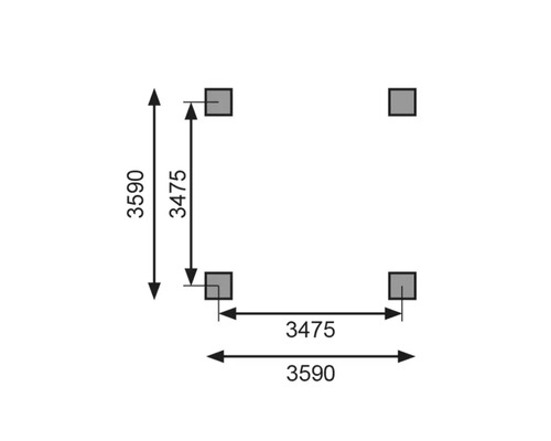 Fundamentplan mit Maßangaben 3590 x 3590 mm